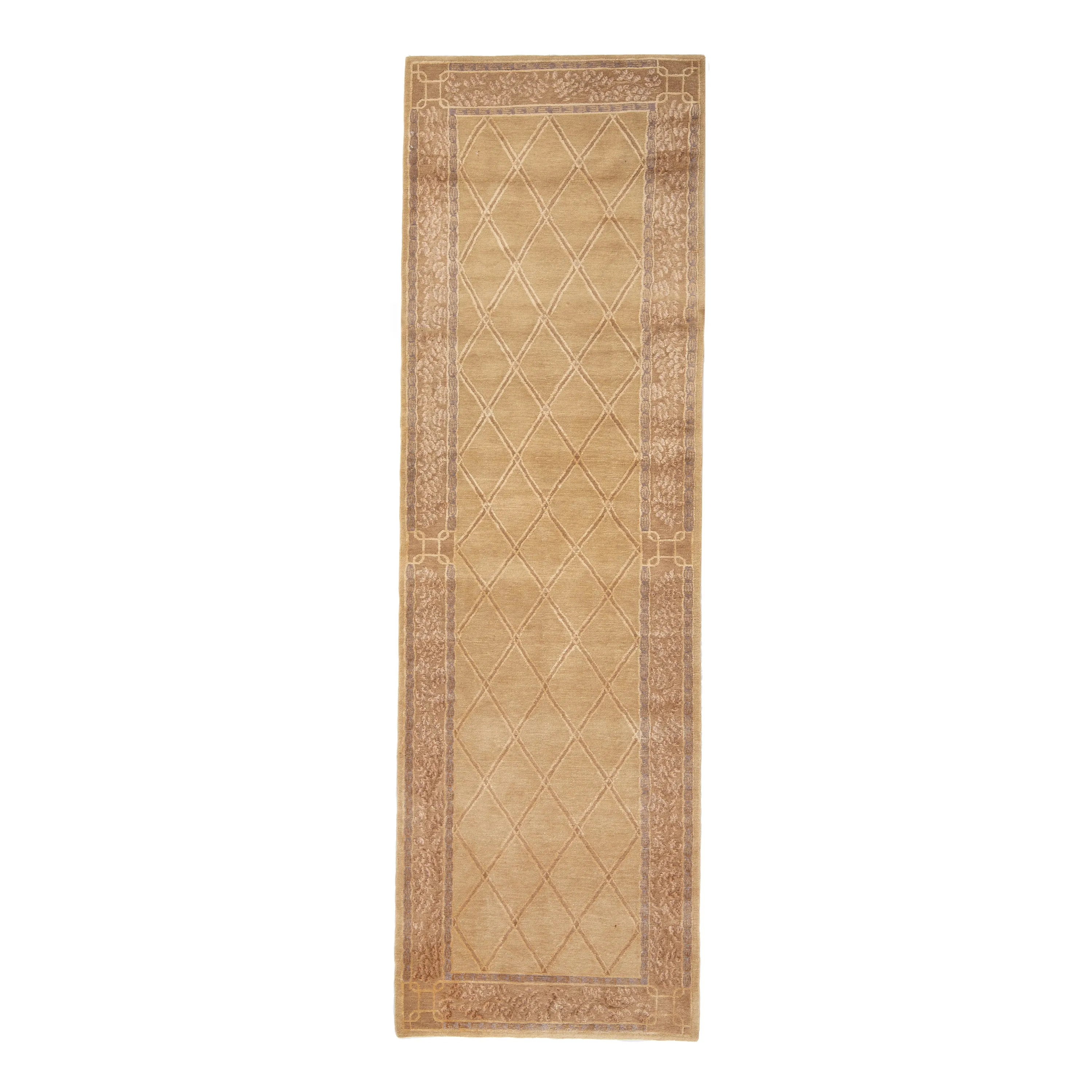 Brown Tibetan Traditional Wool Silk Blend Runner - 3'1" x 10'1"