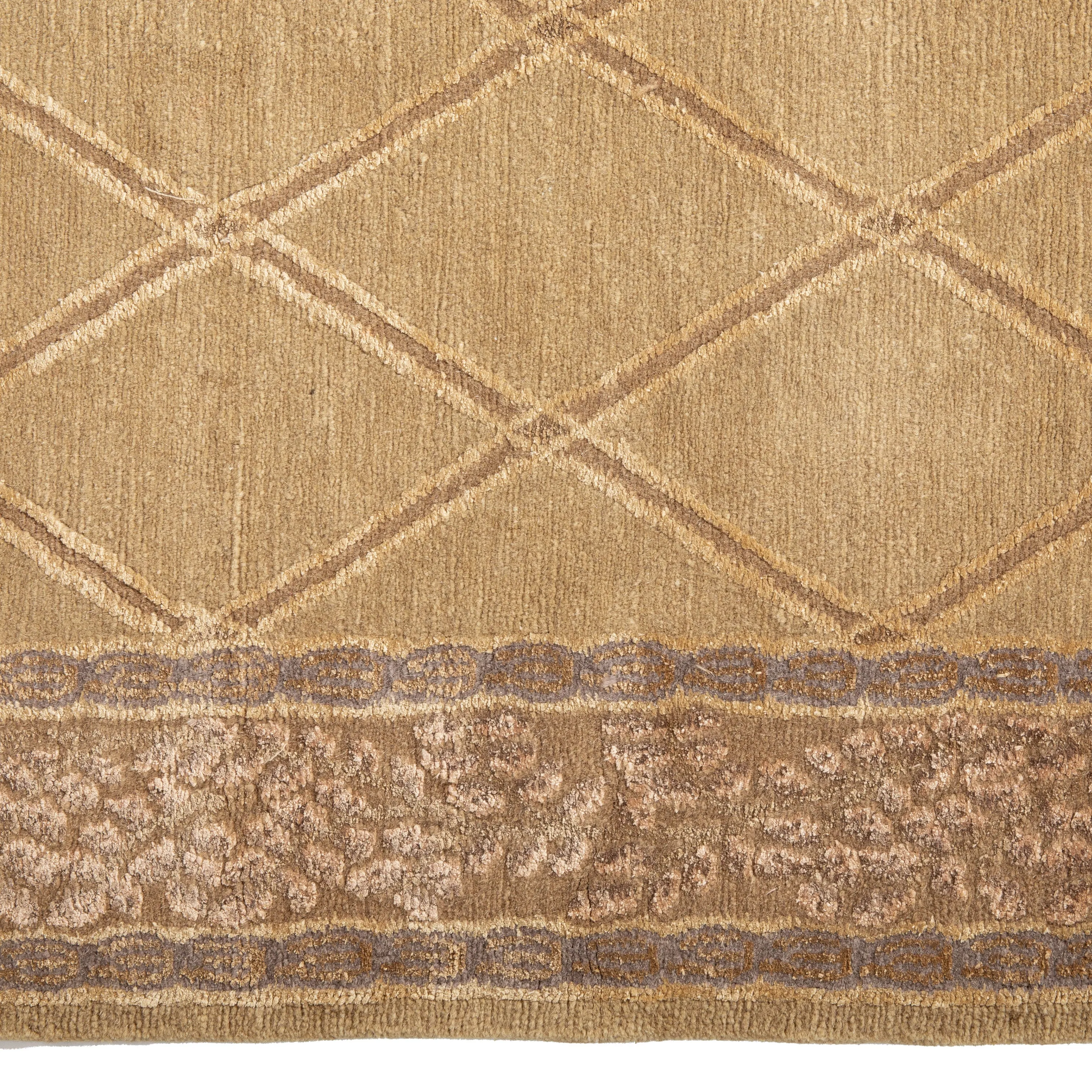Brown Tibetan Traditional Wool Silk Blend Runner - 3'1" x 10'1"