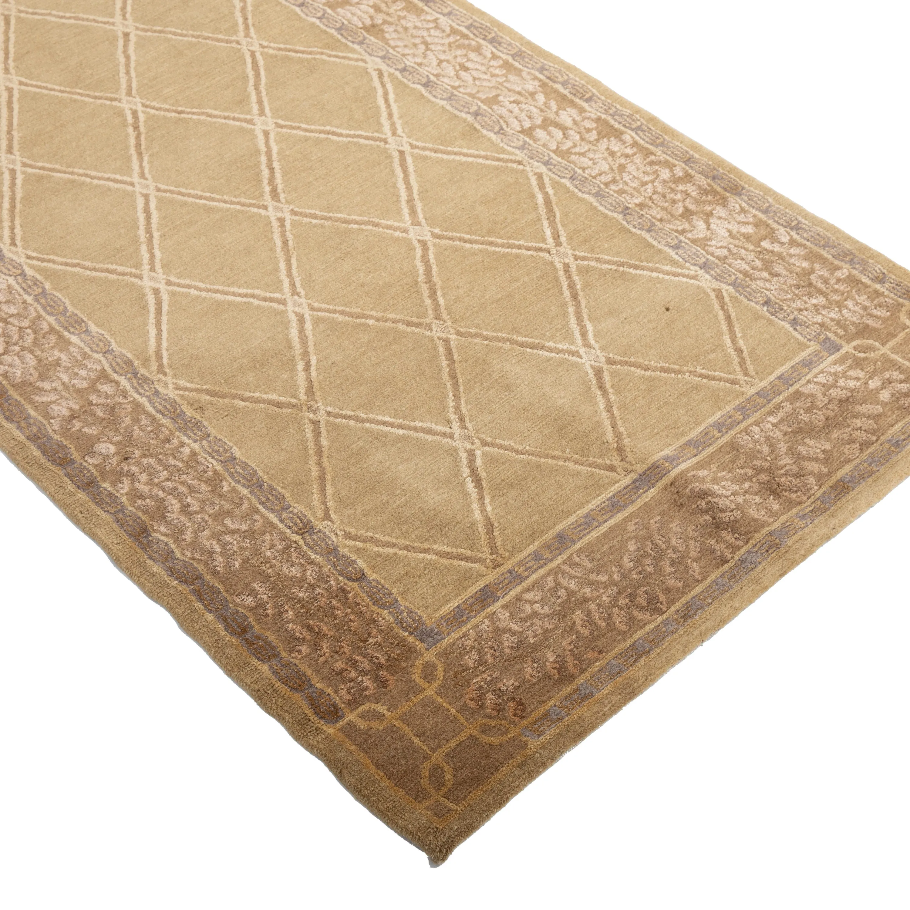 Brown Tibetan Traditional Wool Silk Blend Runner - 3'1" x 10'1"