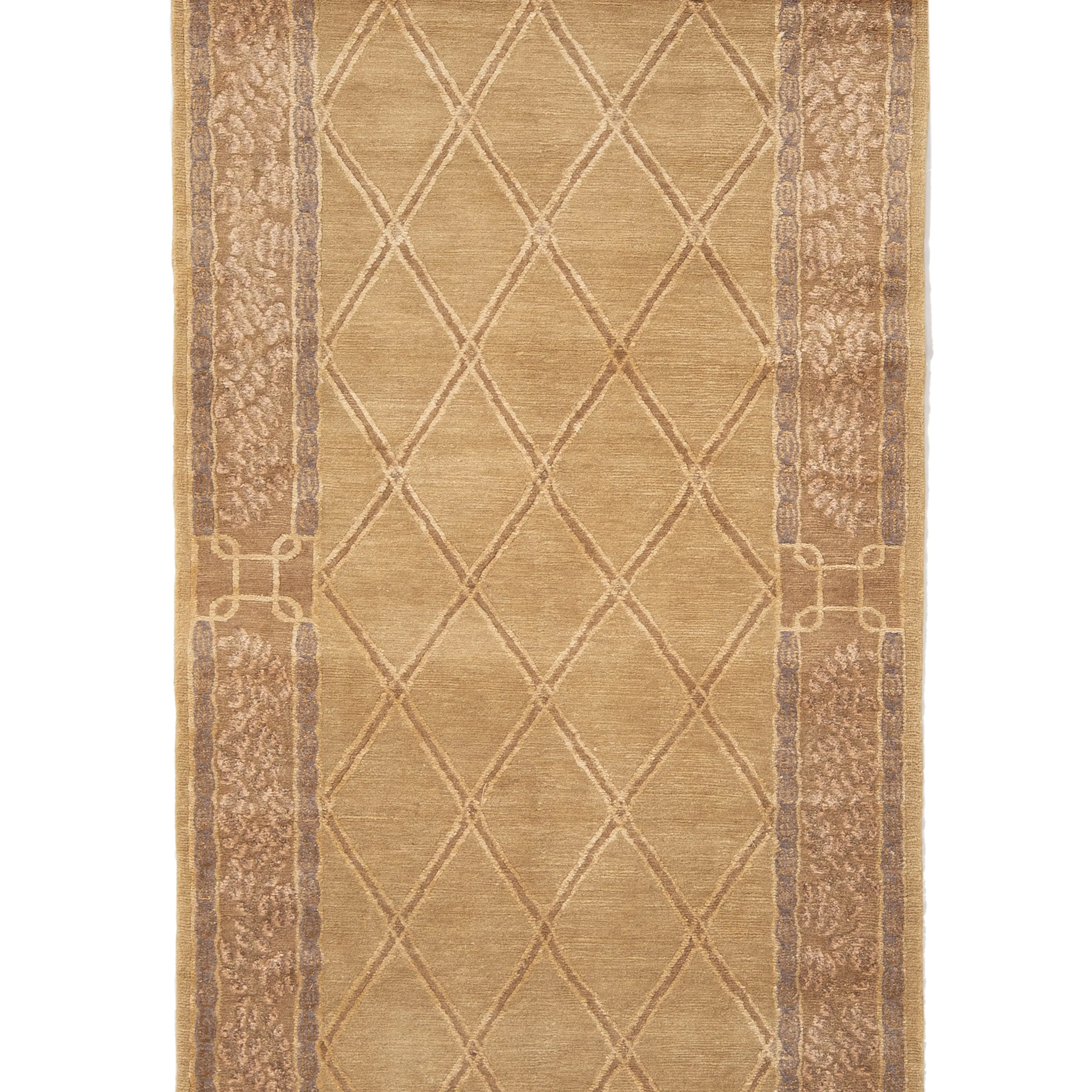 Brown Tibetan Traditional Wool Silk Blend Runner - 3'1" x 10'1"