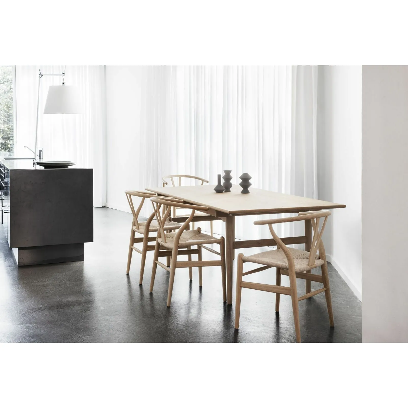 Carl Hansen Ch24 Wishbone Chair Black Paper Cord, White Oiled Oak