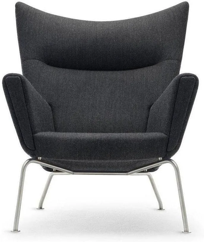 Carl Hansen Ch445 Wing Chair, Steel/Dark Gray Fabric