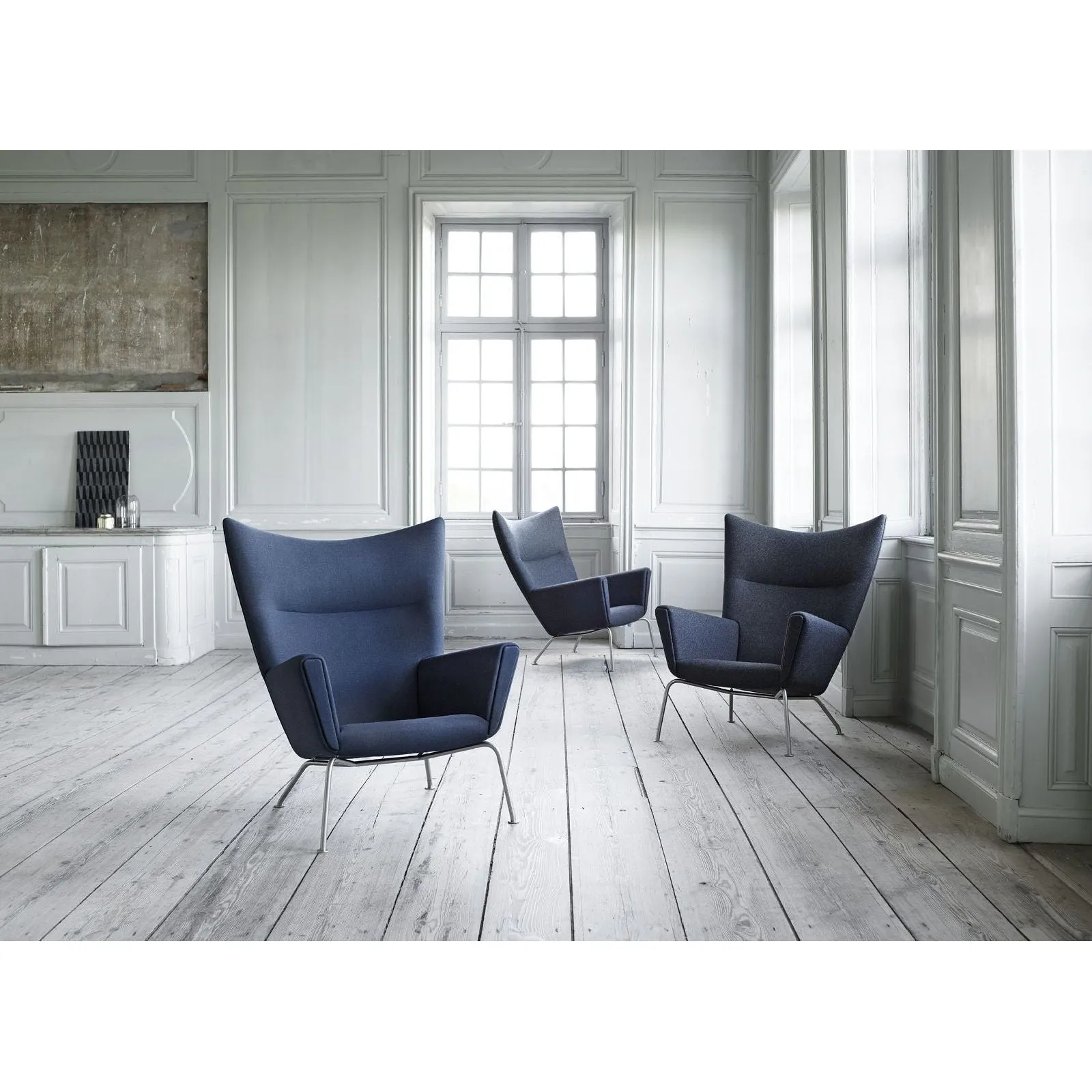 Carl Hansen Ch445 Wing Chair, Steel/Dark Gray Fabric