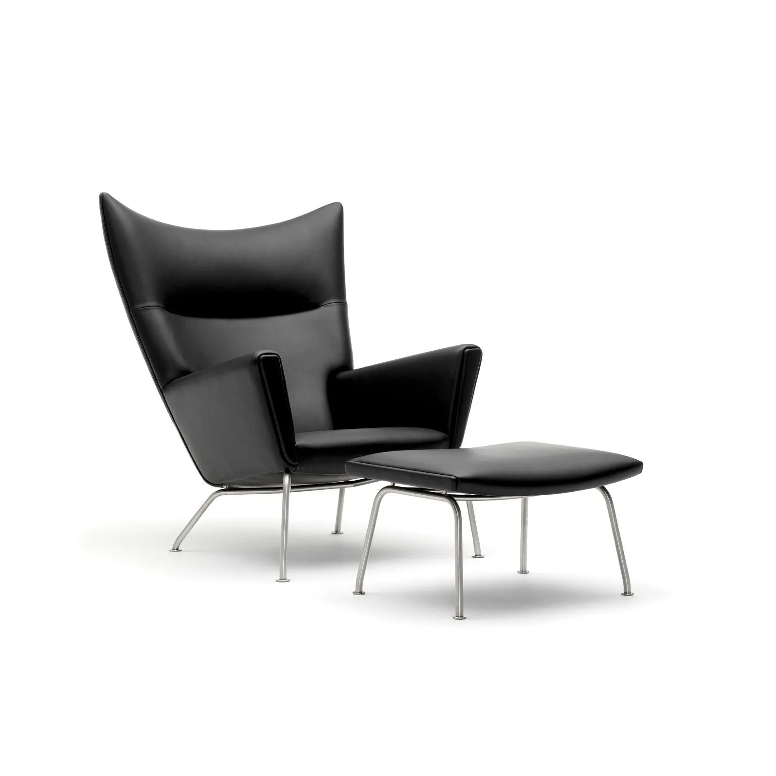 Carl Hansen Ch445 Wing Chair, Steel/Dark Gray Fabric