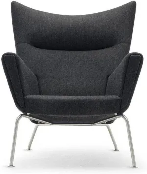 Carl Hansen Ch445 Wing Chair, Steel/Dark Gray Fabric