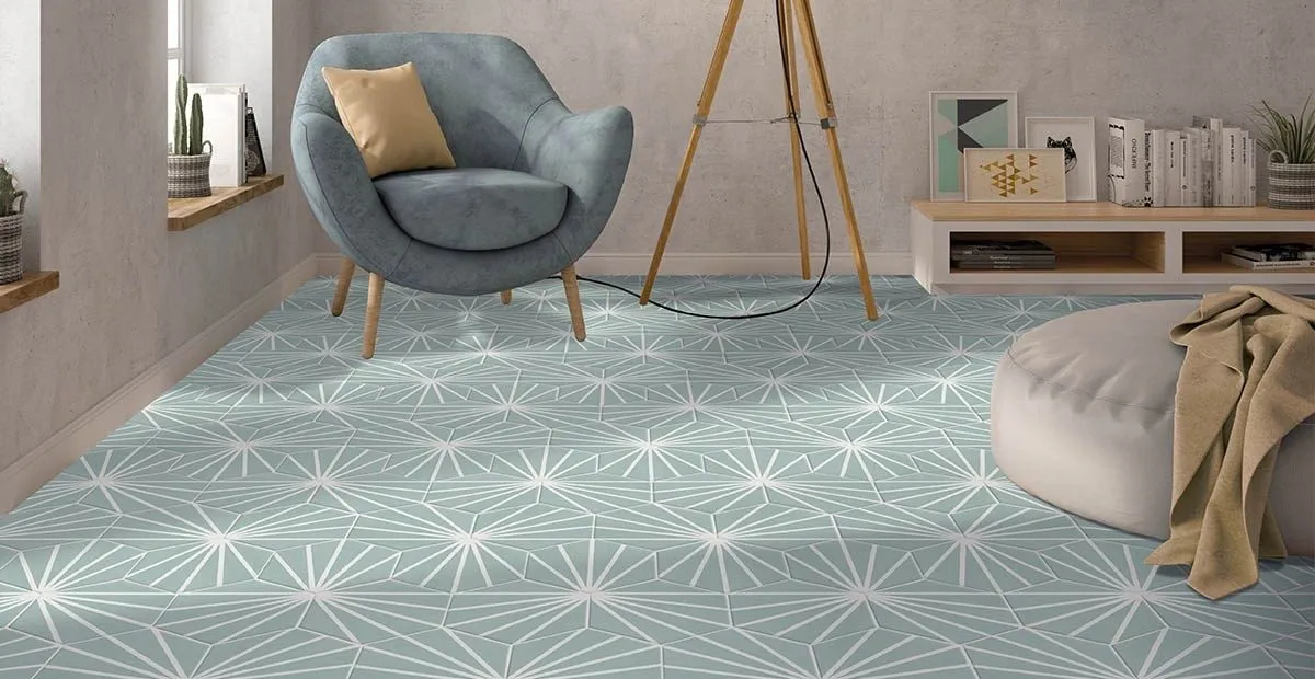 Deluxe Lilypad Aquamarina Hex Porcelain Tile 23x20cm Matt