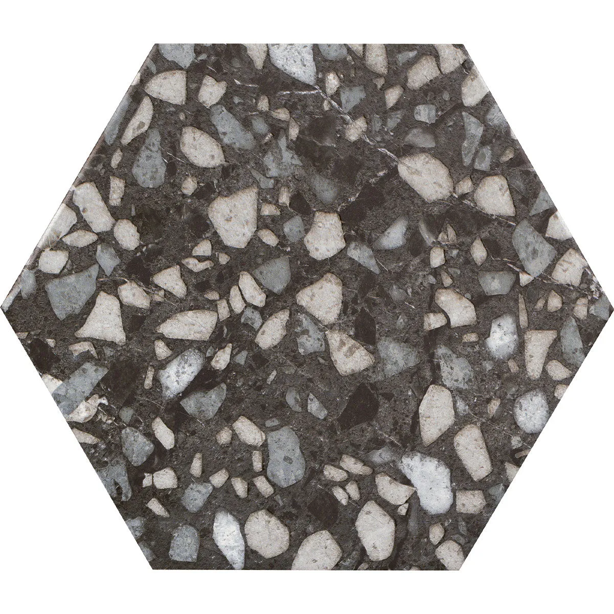 Deluxe Terrazzo Black Hexagonal Porcelain Tile 23x27cm Matt