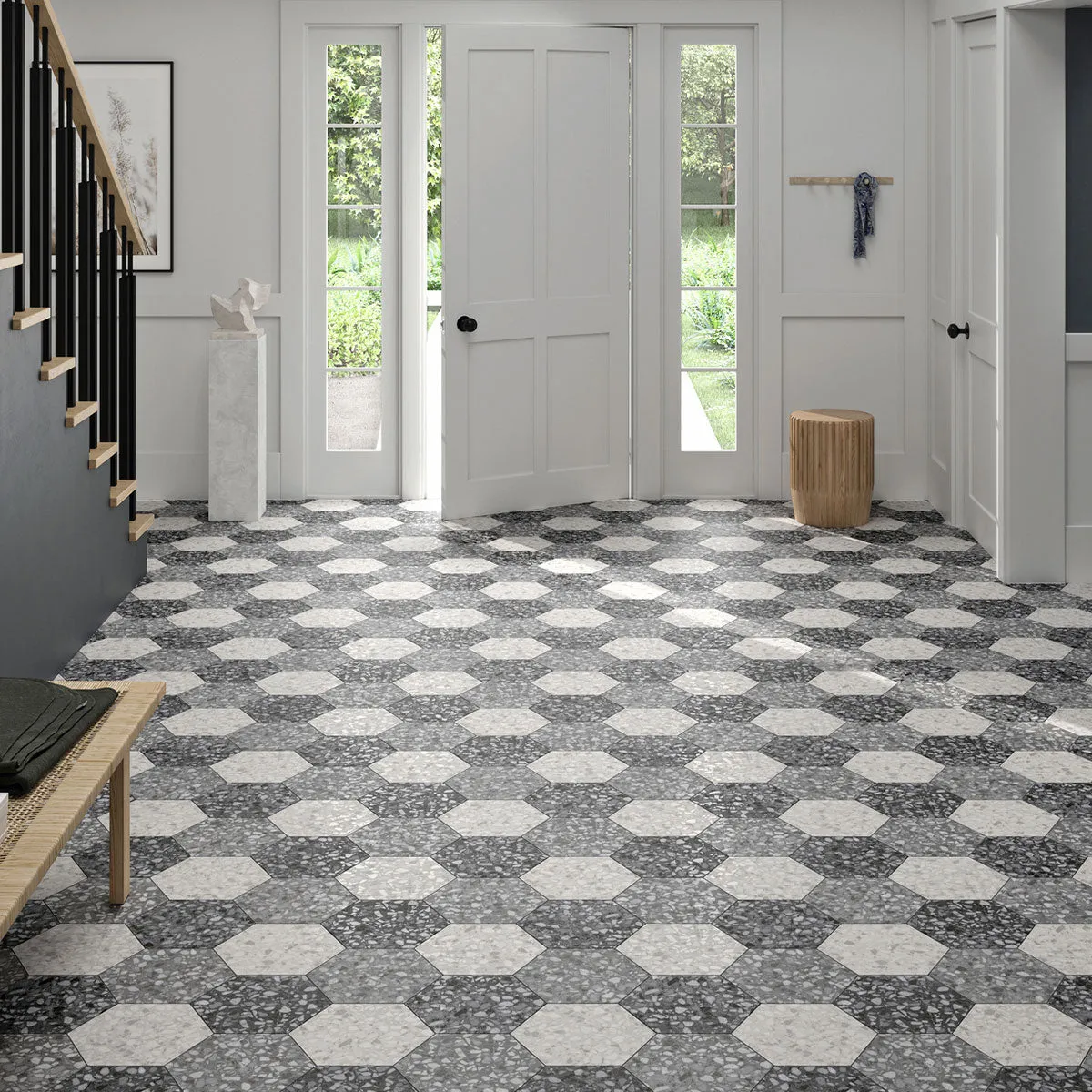 Deluxe Terrazzo Black Hexagonal Porcelain Tile 23x27cm Matt