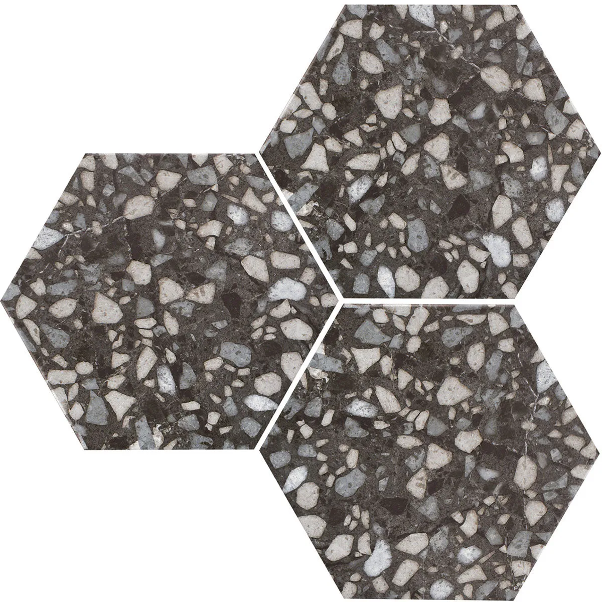 Deluxe Terrazzo Black Hexagonal Porcelain Tile 23x27cm Matt