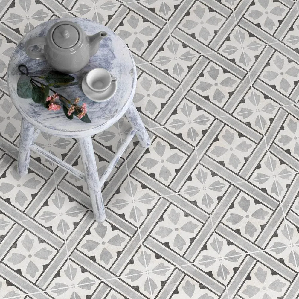 Durham Grey Patterned Porcelain Tile 45x45 cm Matt
