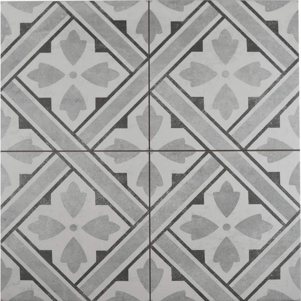 Durham Grey Patterned Porcelain Tile 45x45 cm Matt