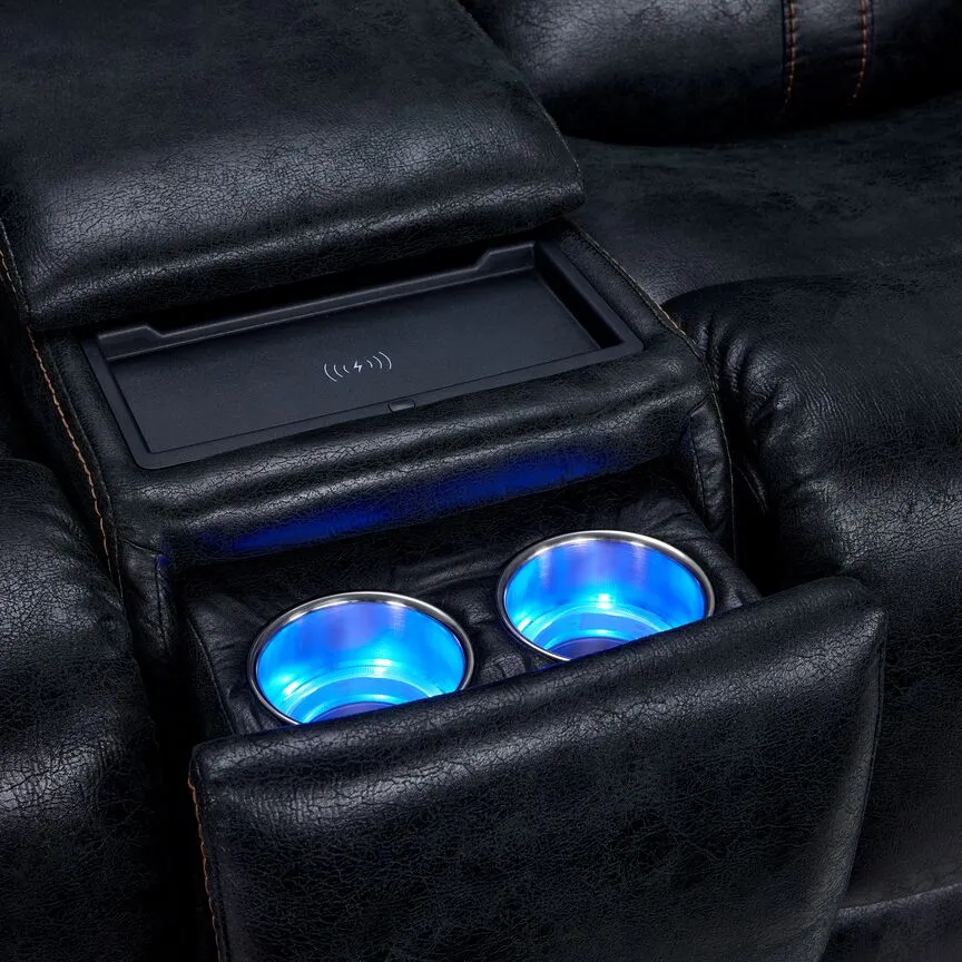 Franco Triple Power Reclining Loveseat with Console - Eclipse