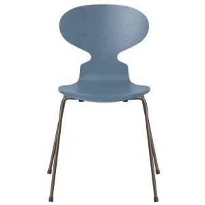 Fritz Hansen Ant™ Chair Dyed Ash Dusk Blue Bowl, Brown Bronze Base