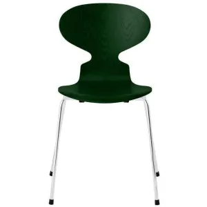 Fritz Hansen Ant™ Chair Dyed Ash Evergreen Bowl, Chromed Steel Base