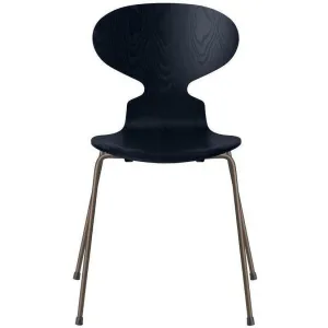 Fritz Hansen Ant™ Chair Dyed Ash Midnight Blue Bowl, Brown Bronze Base