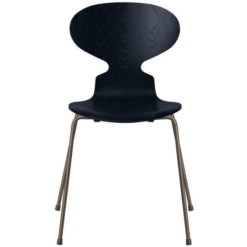 Fritz Hansen Ant™ Chair Dyed Ash Midnight Blue Bowl, Brown Bronze Base