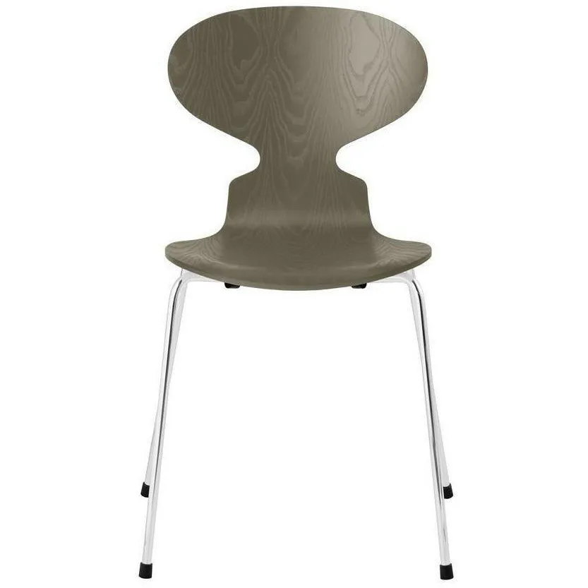 Fritz Hansen Ant™ Chair Dyed Ash Olive Green Bowl, Chromed Steel Base