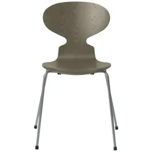 Fritz Hansen Ant™ Chair Dyed Ash Olive Green Bowl, Silver Grey Base