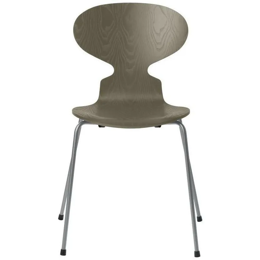 Fritz Hansen Ant™ Chair Dyed Ash Olive Green Bowl, Silver Grey Base