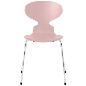 Fritz Hansen Ant™ Chair Dyed Ash Pale Rose Bowl, Chromed Steel Base