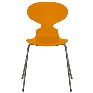Fritz Hansen Ant™ Chair Lacquered Burnt Yellow Shell, Brown Bronze Base