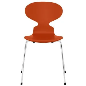 Fritz Hansen Ant™ Chair Lacquered Paradise Orange Bowl, Chrome Plated Steel Base