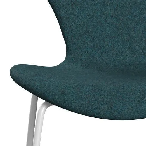 Fritz Hansen Series 7™ Chair Full Upholstery, White/Divina Md Turquoise Dark