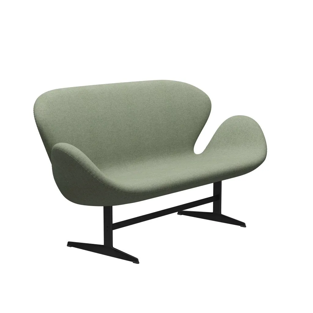 Fritz Hansen Swan™ Sofa 2 Seater, Black Lacquered/Divina Melange Light Green