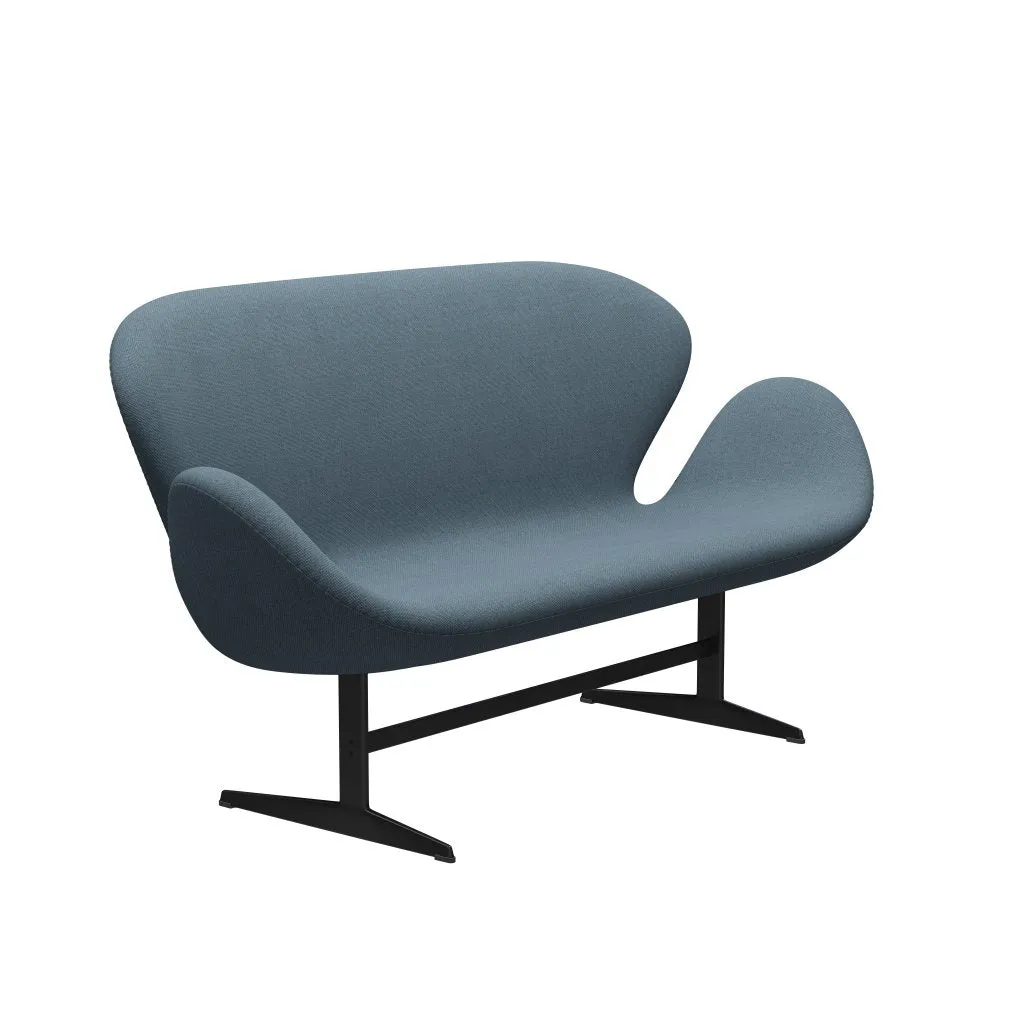 Fritz Hansen Swan™ Sofa 2 Seater, Black Lacquered/Re Wool Natural/Light Blue