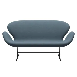Fritz Hansen Swan™ Sofa 2 Seater, Black Lacquered/Re Wool Natural/Light Blue