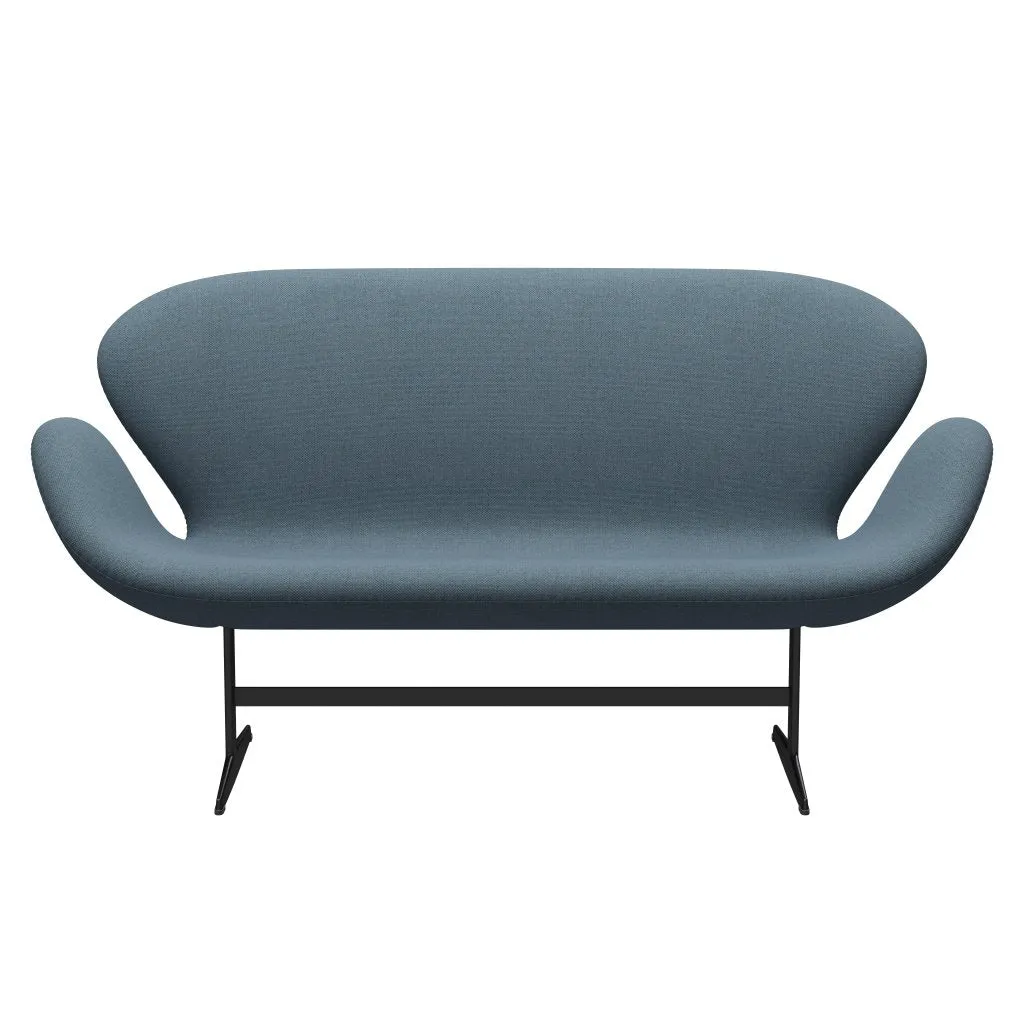 Fritz Hansen Swan™ Sofa 2 Seater, Black Lacquered/Re Wool Natural/Light Blue