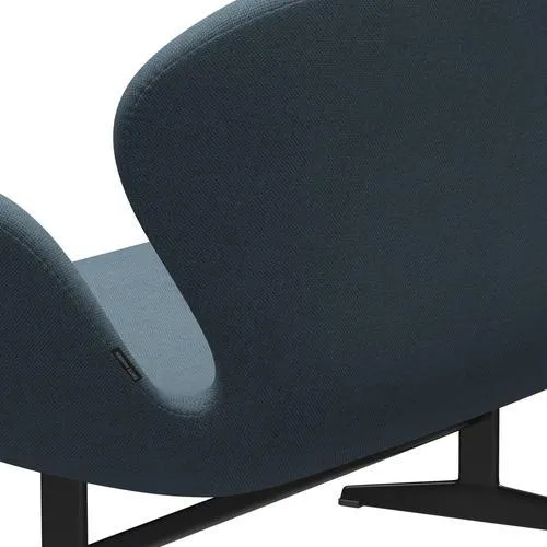 Fritz Hansen Swan™ Sofa 2 Seater, Black Lacquered/Re Wool Natural/Light Blue
