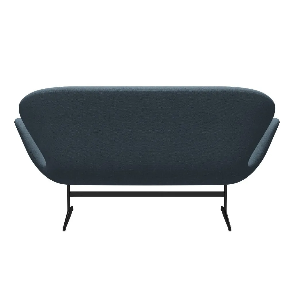 Fritz Hansen Swan™ Sofa 2 Seater, Black Lacquered/Re Wool Natural/Light Blue
