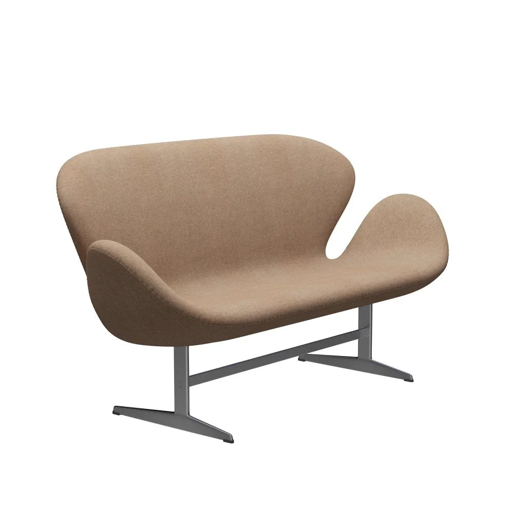 Fritz Hansen Swan™ Sofa 2 Seater, Satin Brushed Aluminium/Divina Melange Grey Nude