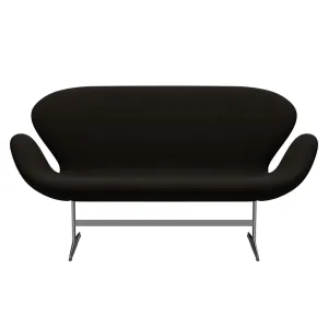 Fritz Hansen Swan™ Sofa 2 Seater, Satin Brushed Aluminium/Hallingdal Dark Brown