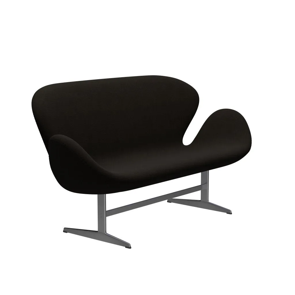 Fritz Hansen Swan™ Sofa 2 Seater, Satin Brushed Aluminium/Hallingdal Dark Brown