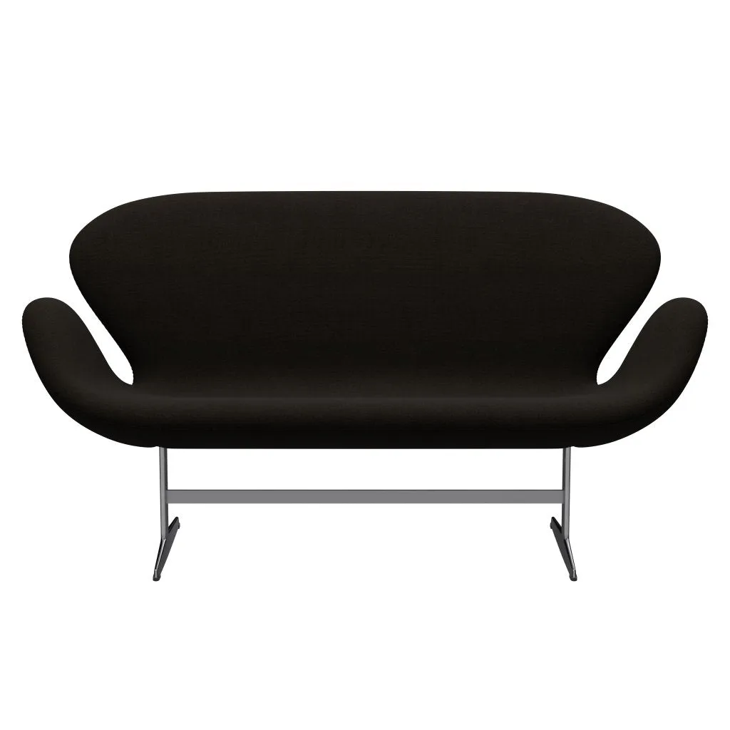 Fritz Hansen Swan™ Sofa 2 Seater, Satin Brushed Aluminium/Hallingdal Dark Brown