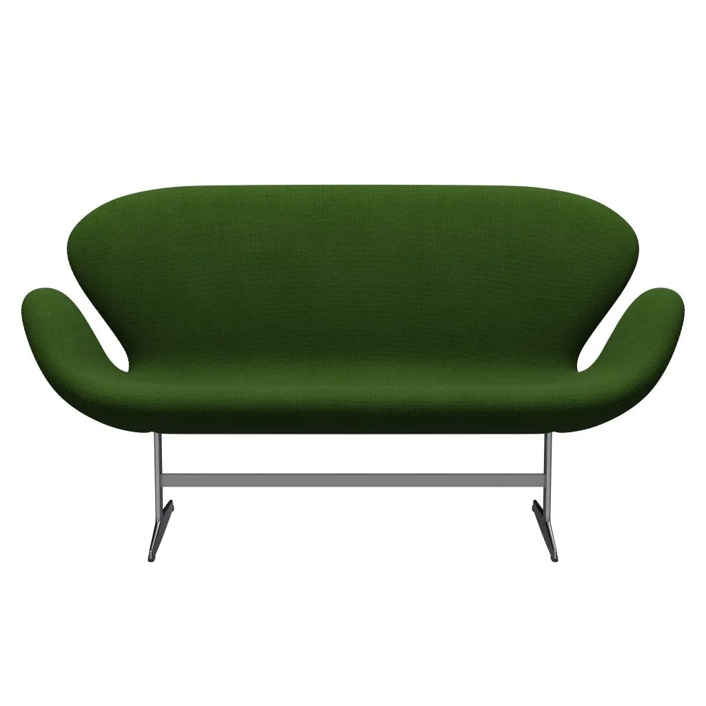 Fritz Hansen Swan™ Sofa 2 Seater, Satin Brushed Aluminium/Hallingdal Grass Green