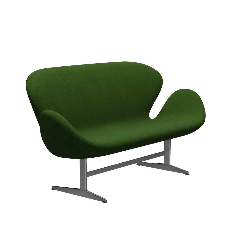 Fritz Hansen Swan™ Sofa 2 Seater, Satin Brushed Aluminium/Hallingdal Grass Green