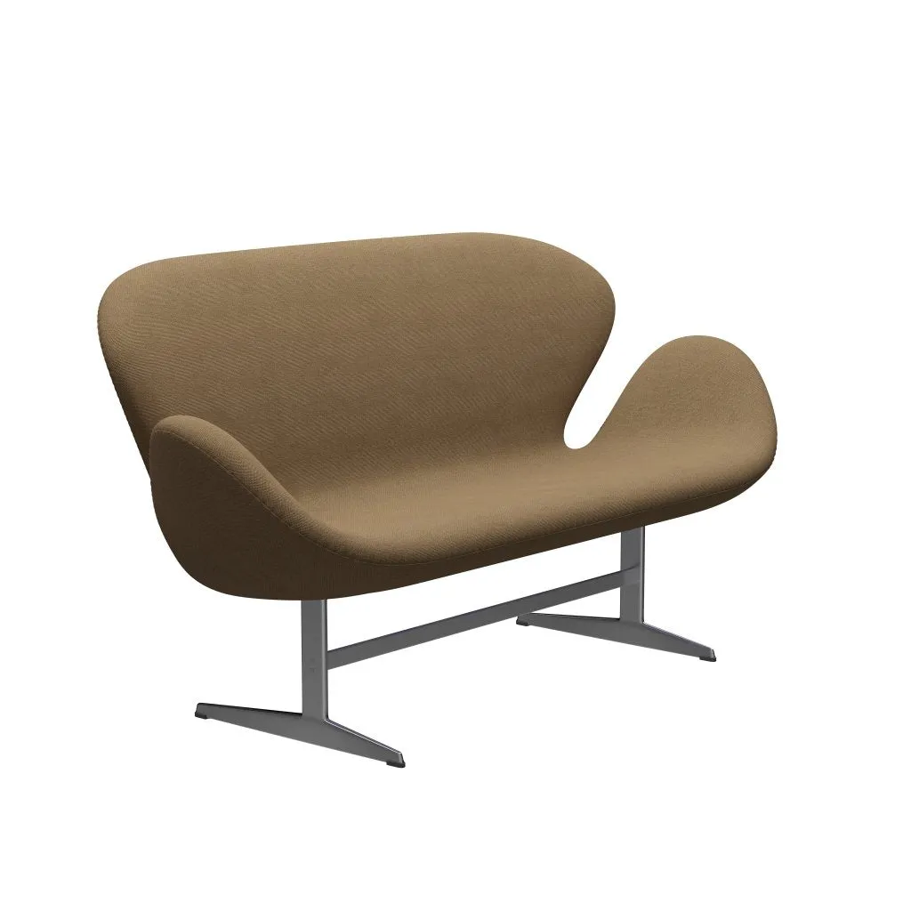 Fritz Hansen Swan™ Sofa 2 Seater, Satin Brushed Aluminium/Hallingdal Light Brown