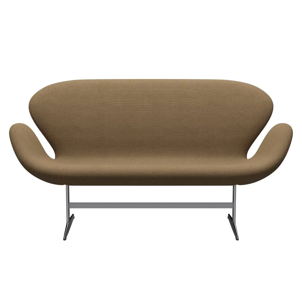 Fritz Hansen Swan™ Sofa 2 Seater, Satin Brushed Aluminium/Hallingdal Light Brown