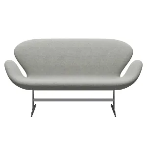 Fritz Hansen Swan™ Sofa 2 Seater, Satin Brushed Aluminium/Hallingdal White/Grey