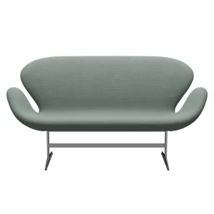 Fritz Hansen Swan™ Sofa 2 Seater, Satin Brushed Aluminium/Re Wool Light Aquamarine/Natural