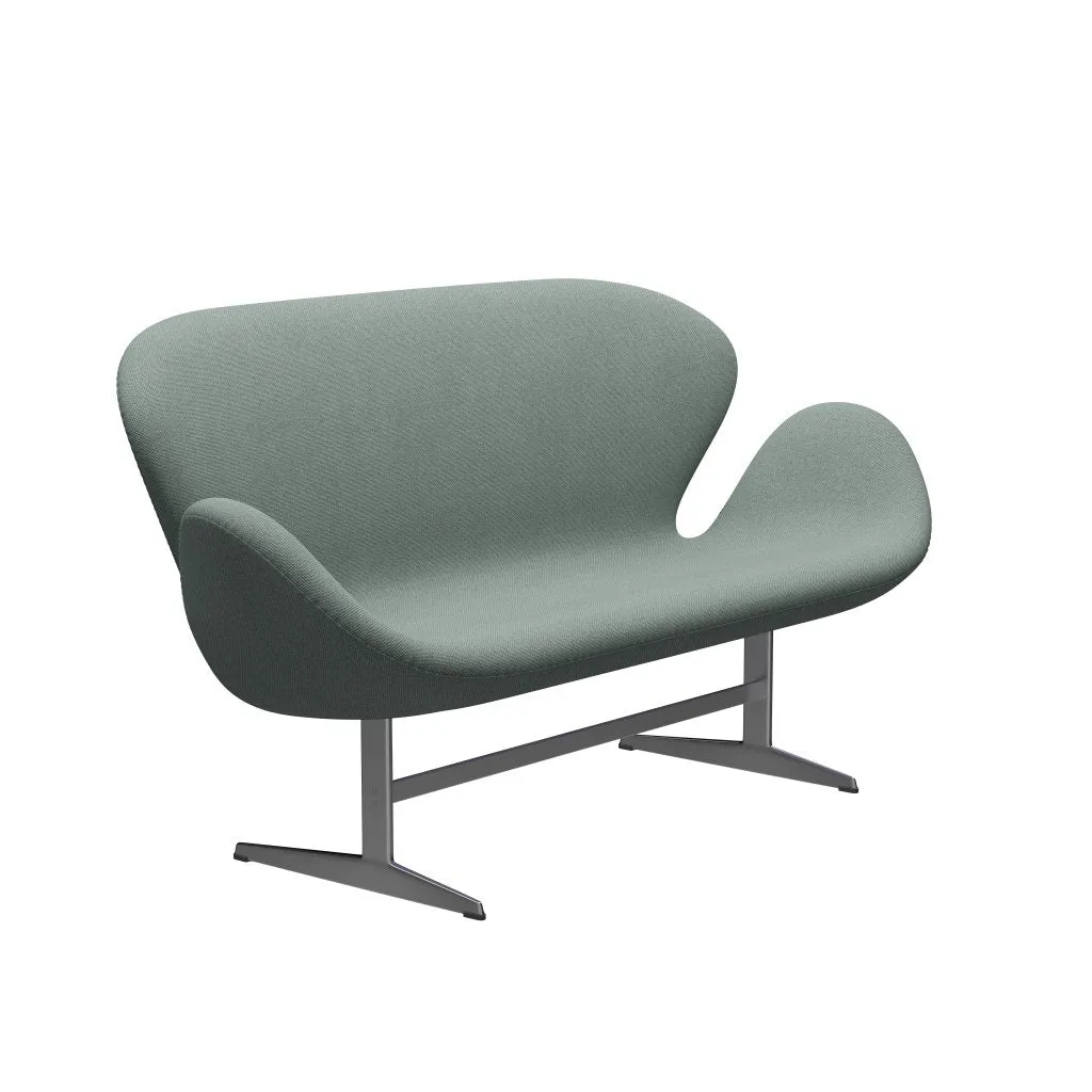 Fritz Hansen Swan™ Sofa 2 Seater, Satin Brushed Aluminium/Re Wool Light Aquamarine/Natural