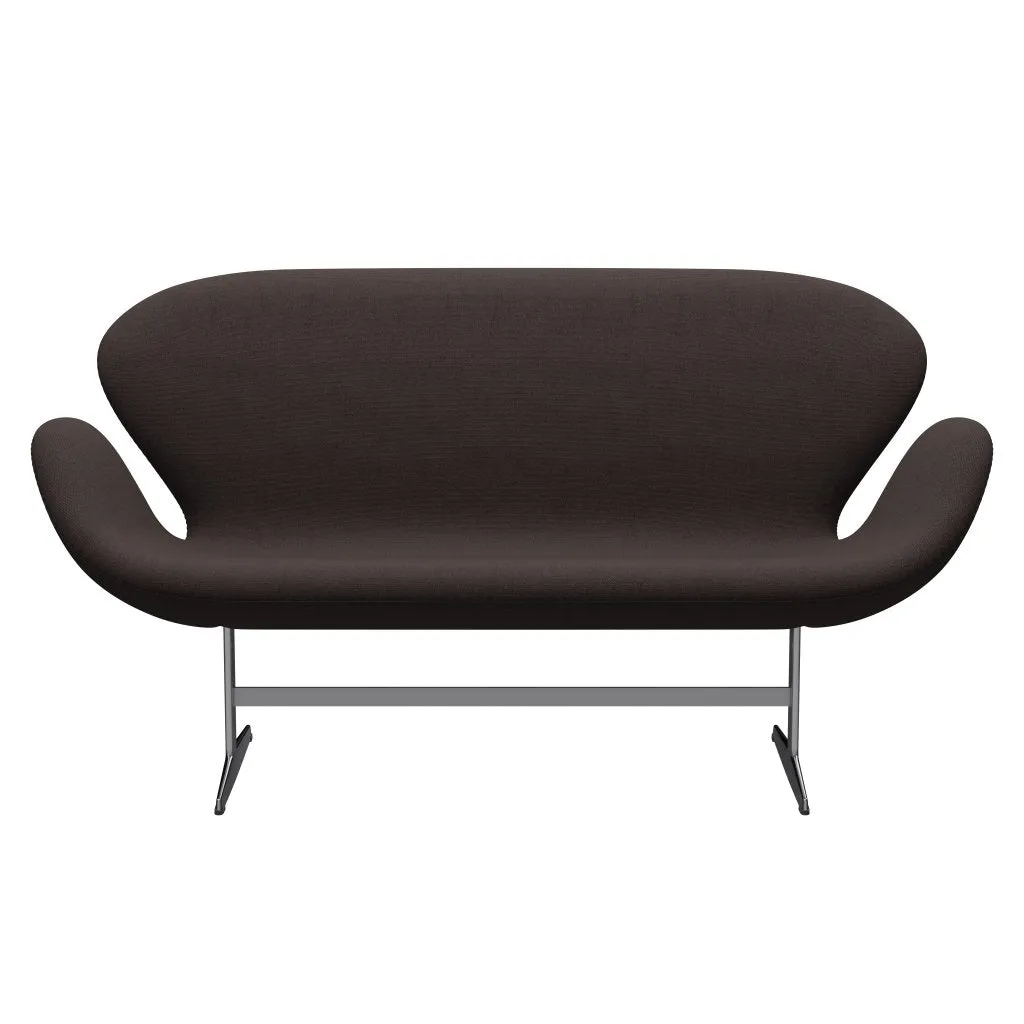 Fritz Hansen Swan™ Sofa 2 Seater, Satin Brushed Aluminium/Steelcut Dark Earth Brown