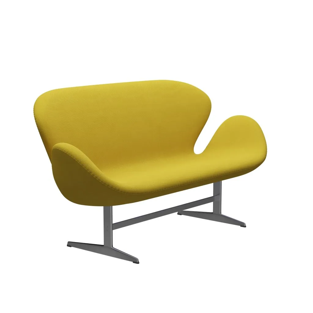 Fritz Hansen Swan™ Sofa 2 Seater, Satin Brushed Aluminium/Steelcut Light Green/Yellow