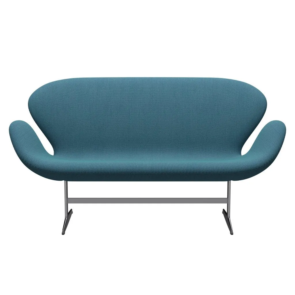 Fritz Hansen Swan™ Sofa 2 Seater, Satin Brushed Aluminium/Steelcut Trio Turquoise