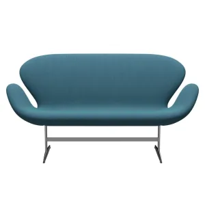 Fritz Hansen Swan™ Sofa 2 Seater, Satin Brushed Aluminium/Steelcut Trio Turquoise