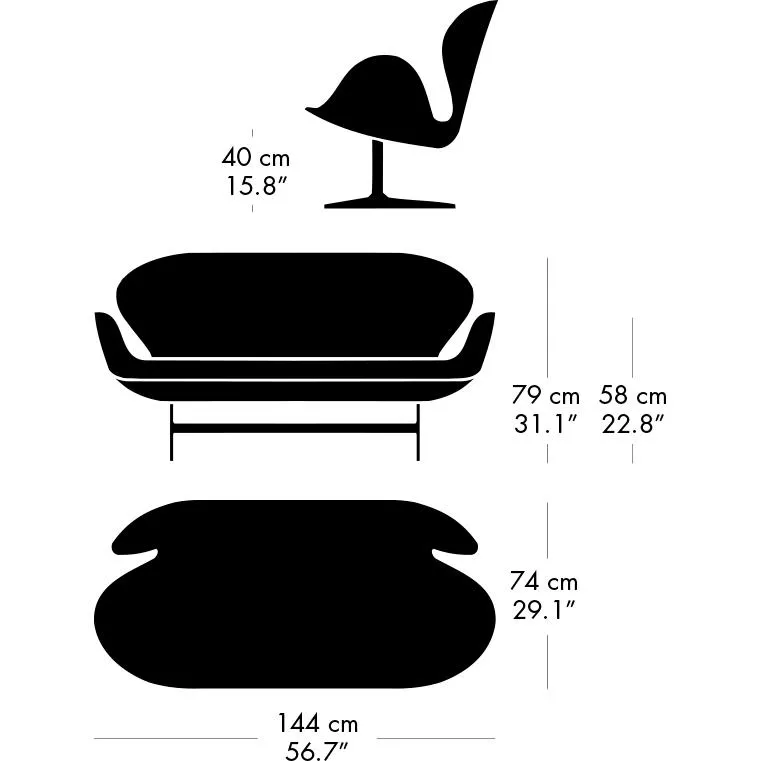 Fritz Hansen Swan™ Sofa 2 Seater, Warm Graphite/Hallingdal Charcoal