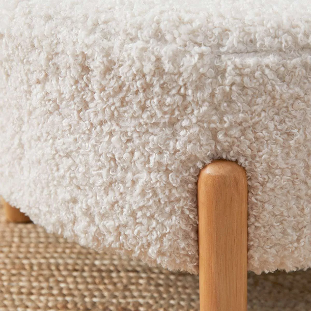 Kenzo Round Sherpa Ottoman - Cream Mocka